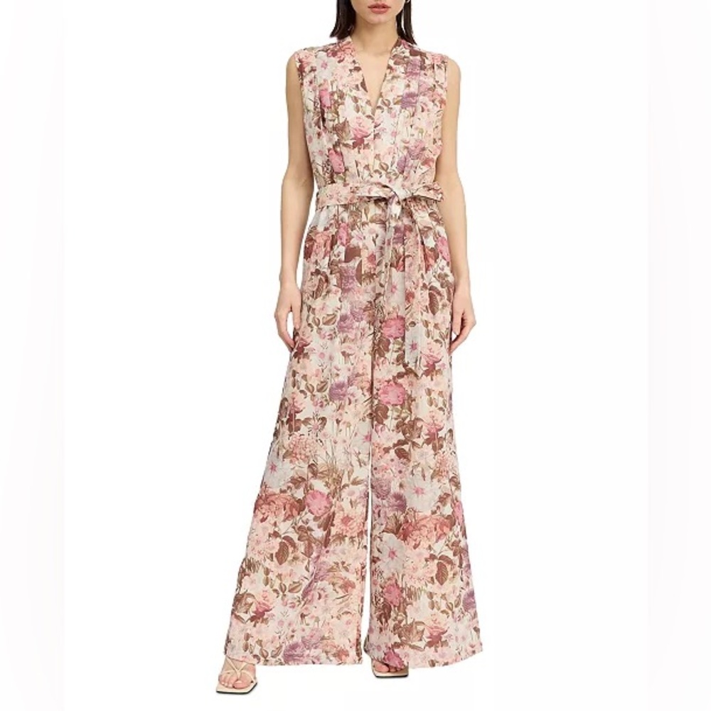 En Saison “Amoret” Jumpsuit in Pink, Cream, Tan, Brown Floral print, Size Small